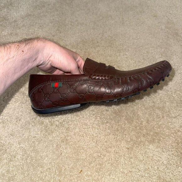 Gucci Men’s Brown Leather Dress Shoes 7G 8.5USA Moccasin Driver Loafer 170618
